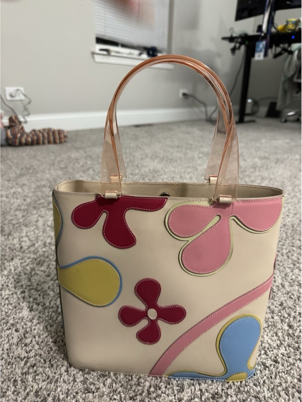 Lamarthe Paris Womens Cream Handbag retro 60s hippy flowers